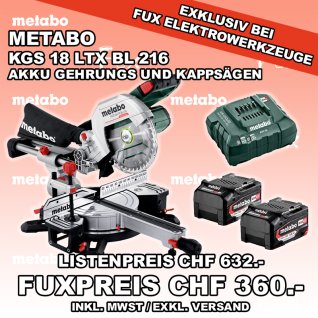 Metabo KGS 18 LTX BL 216 Akku Gehrungs- und Kappsägen